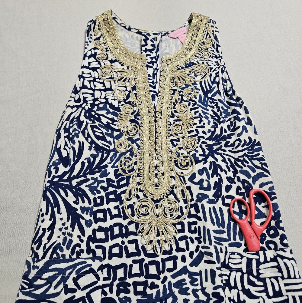 Lilly Pulitzer Carlotta Midi Shift Dress Rayon Stretch Boho Cottagecore Blue M - Picture 7 of 16